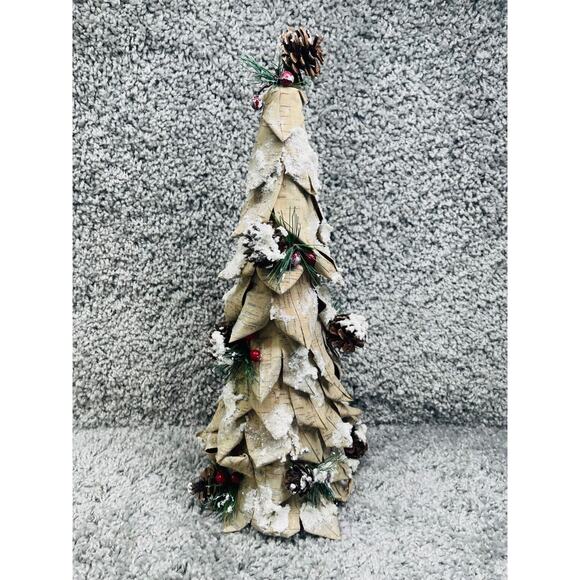 Handmade Paper Leaves Christmas Tree Snowy Tabletop Rustic Decor 17" - Picture 1 of 8